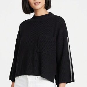 Nellie Mae Blouse Top Womens Small Black Ribbed Knit Drop Shoulder Oversized